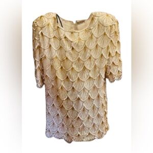 Creative Touch Gold & Cream Beaded VTG Top